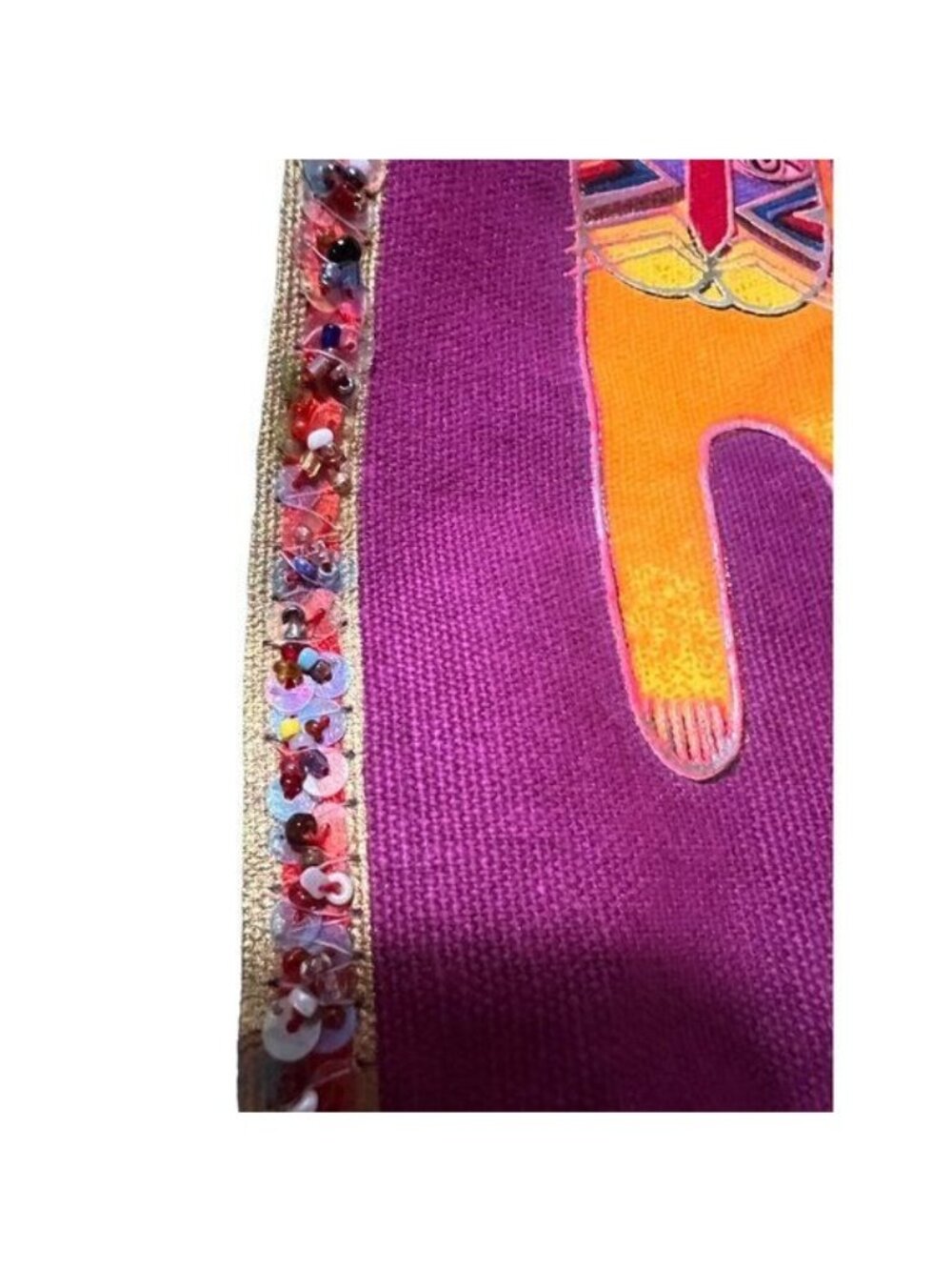 Laurel Burch Cat Geometric Large Shoulder Tote Bag Beaded Inner Pockets EUC - Picture 10 of 12